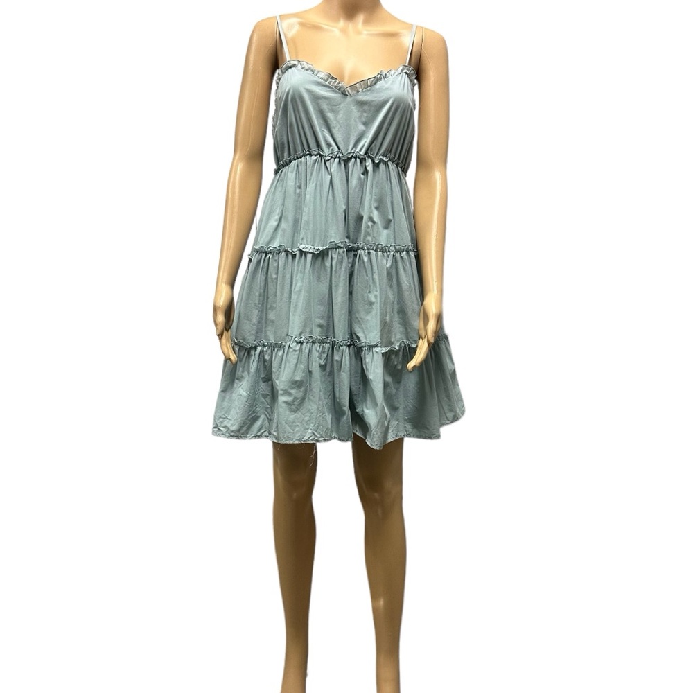 Bailey Blue Teal Tiered Ruffled Babydoll Spaghetti Strap Dress Womens Medium